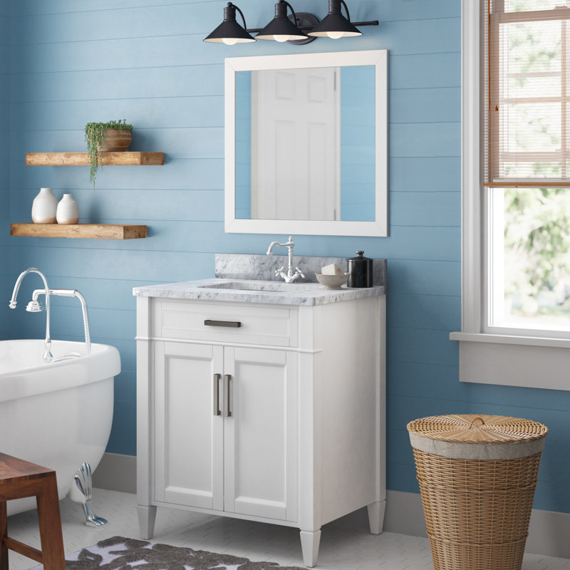 Gracie Oaks Lachine Marble 30" Single Bathroom Vanity with Mirror